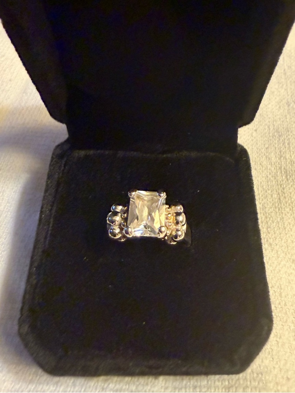 Vintage Emerald Cut Diamond CZ Sterling Silver Ring - Size 6